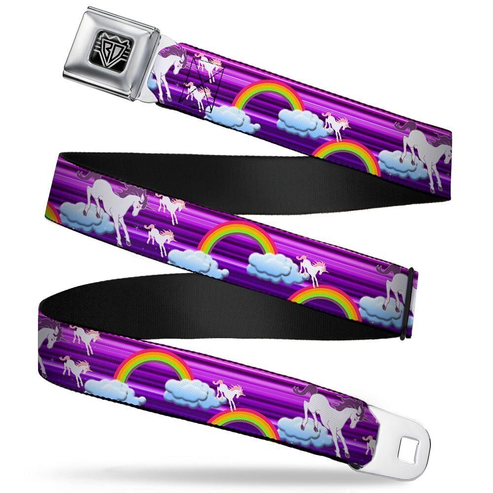 9836 Seatbelt Belt - Unicorns/Rainbows w/Stripes Purple - 1.0" Wide - 20-36